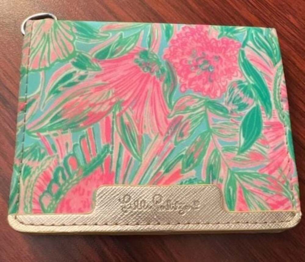 Lilly Pulitzer Floral Print Metallic Gold Bifold Wallet Card Case